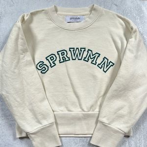 SPRWMN mini cropped pullover sweatshirt sz M cream and green runs small